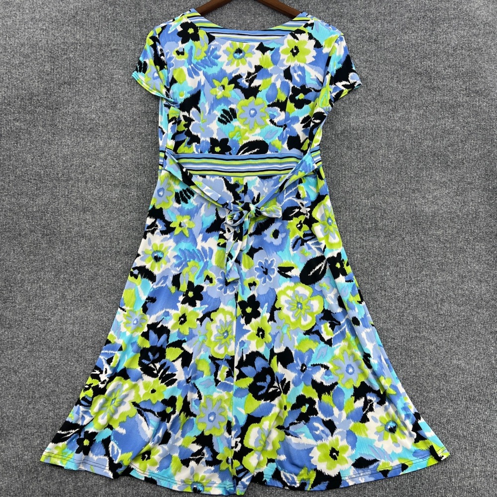 Dressbarn Floral Wrap Dress Women 10 Blue Green Abstract Garden Summer Whimsical - Picture 7 of 8